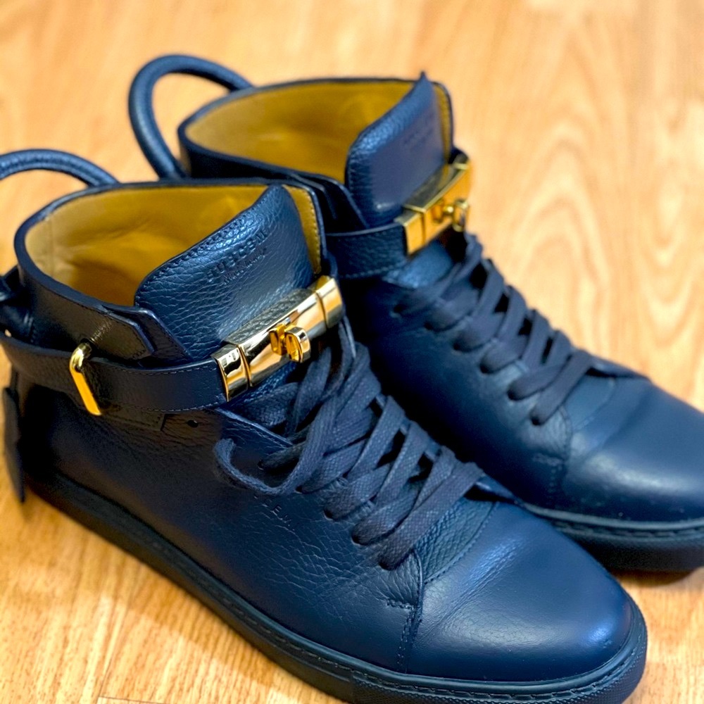 BUSCEMI MENS 100MM BLUE GOLD LOCKS LOCK HIGH TOP